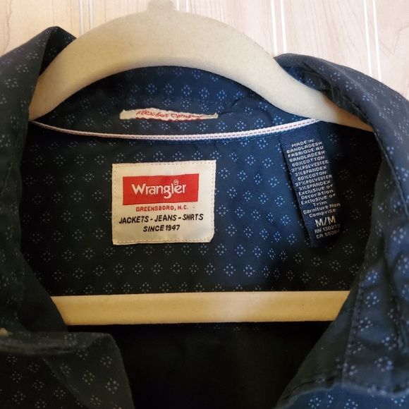 Wrangler Flex for Comfort Shirt Mens Size M Long Sleeve Blue Dotted Printed - Picture 3 of 4